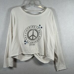 Aerie Sweatshirt Womens White Open Back Knotted Cropped Embroidered Graphic XS